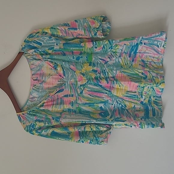 Lilly Pulitzer Linzy Top Sea Salt Sun Print Long Sleeve V-Neck Cotton Top - Picture 1 of 7